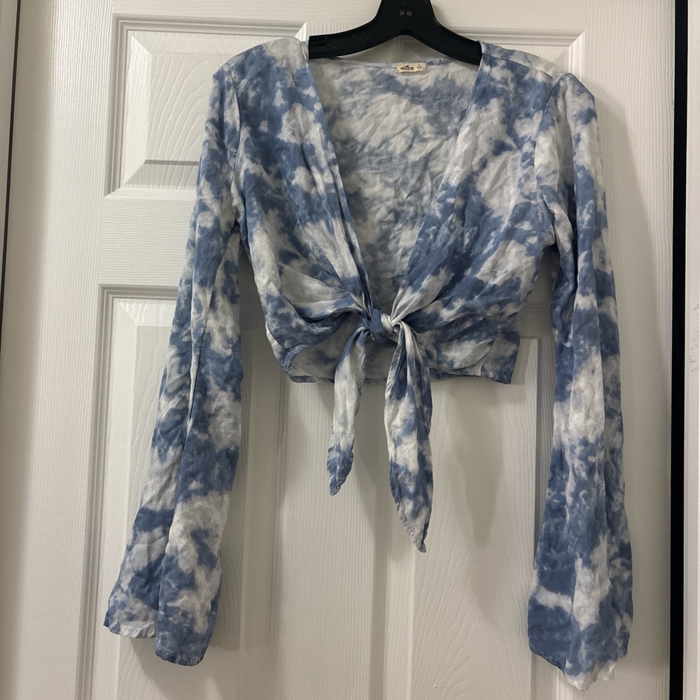 Hollister vintage y2k Blue and White long sleeve Tie-Dye Women's Top